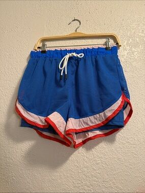 Blue Women's Athletic Mesh Shorts with Red & White Trim